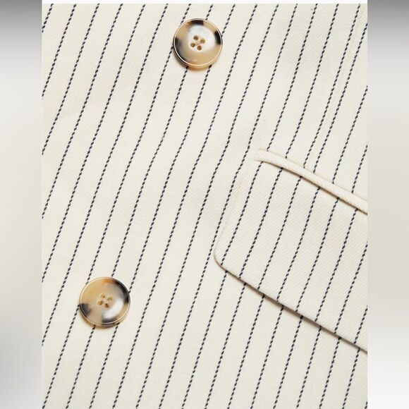 NEW Frame Pinstripe Cotton-Linen Double Breasted Blazer Cream Multi Size 2 - Picture 10 of 14